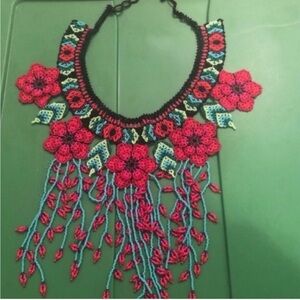Mexican Style Massive magnificent Beaded Color Necklace Dangles spectacular